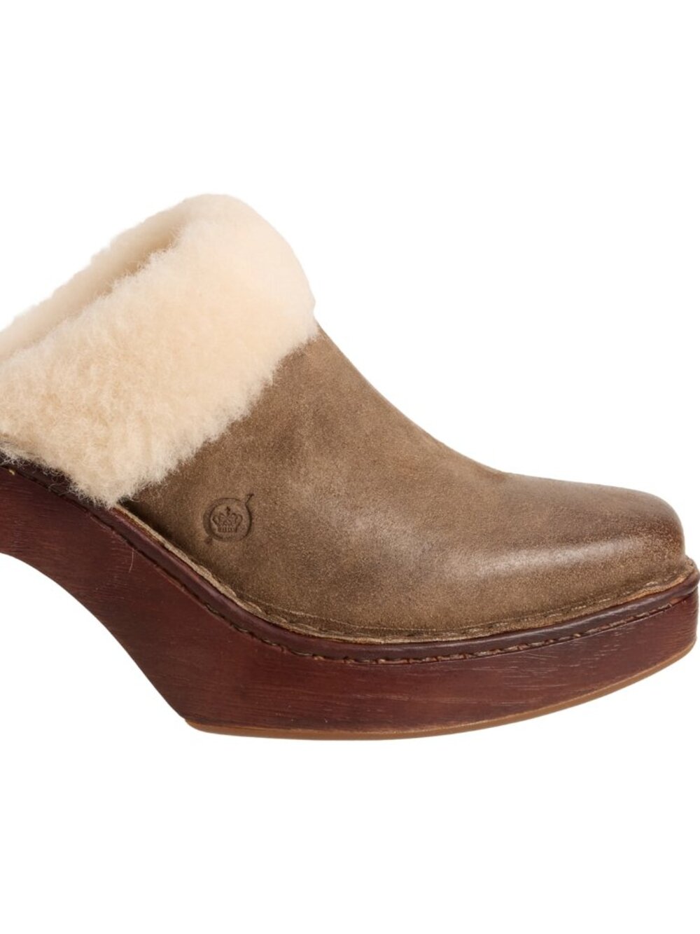 BORN Hope SHEEPSKIN Shearling Lined Heeled Clogs Leather 462sn NEW in box - Picture 5 of 6